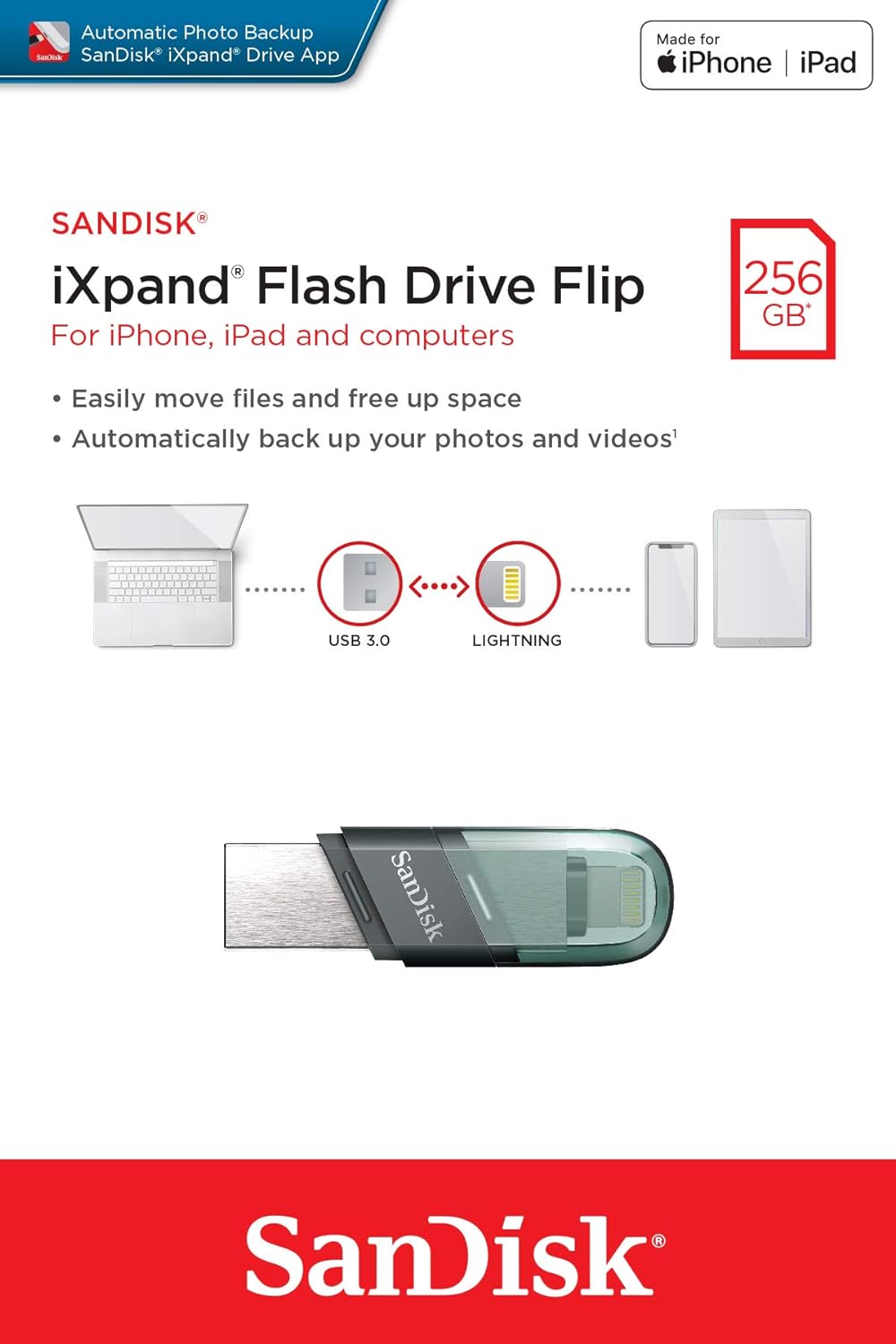 فلش مموری سندیسک  SanDisk 256GB iXpand Flip